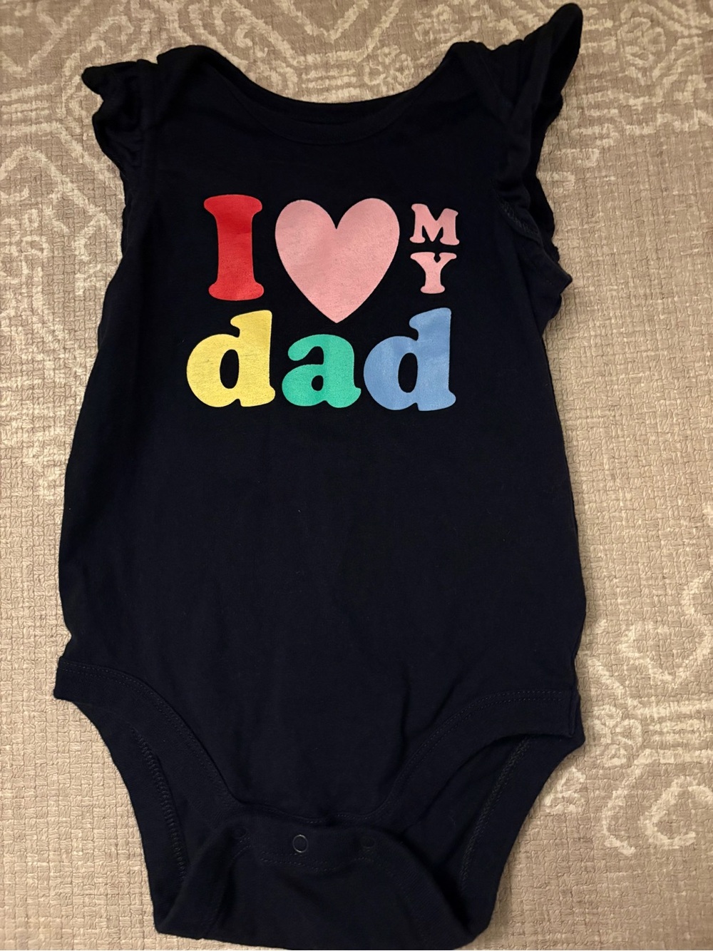 GAP Navy 'I ♥ My Dad' Rainbow Letter Ruffle-Sleeve One-Piece Bodysuit